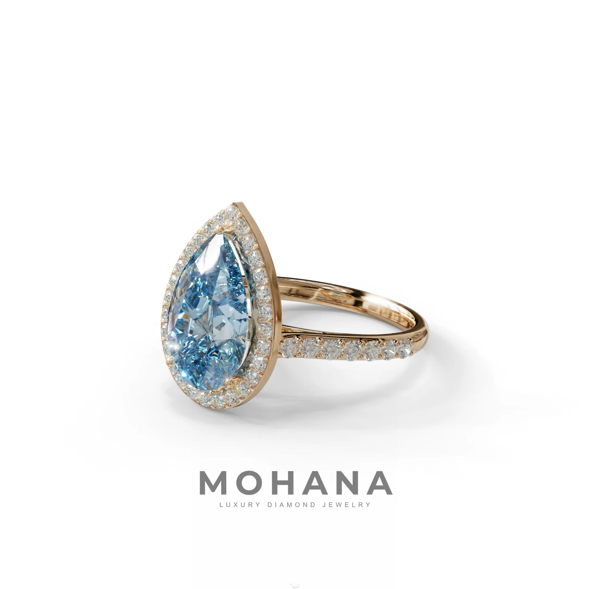 3 Carat Blue Pear Cut Halo & Pave Setting Lab Grown Diamond Ring - Madona