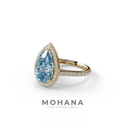 3 Carat Blue Pear Cut Halo & Pave Setting Lab Grown Diamond Ring - Madona