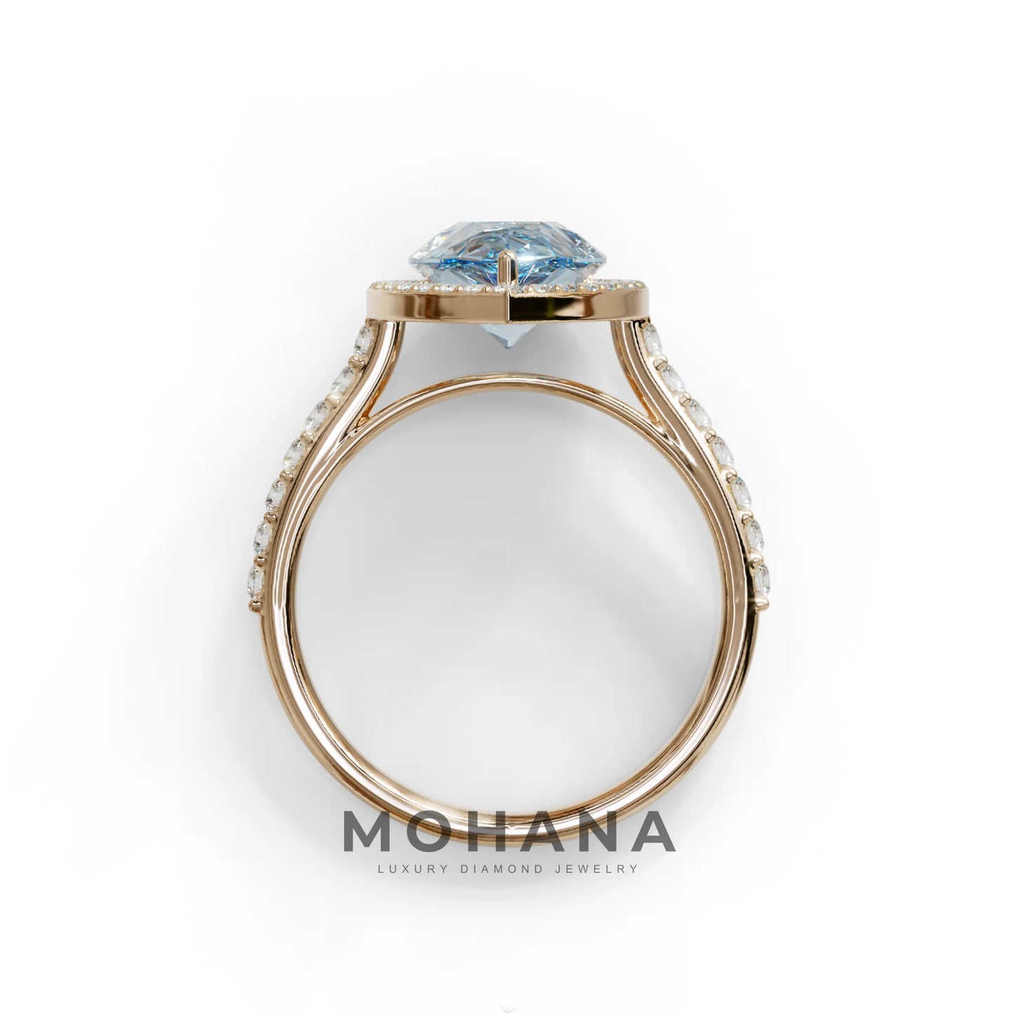 3 Carat Blue Pear Cut Halo & Pave Setting Lab Grown Diamond Ring - Madona