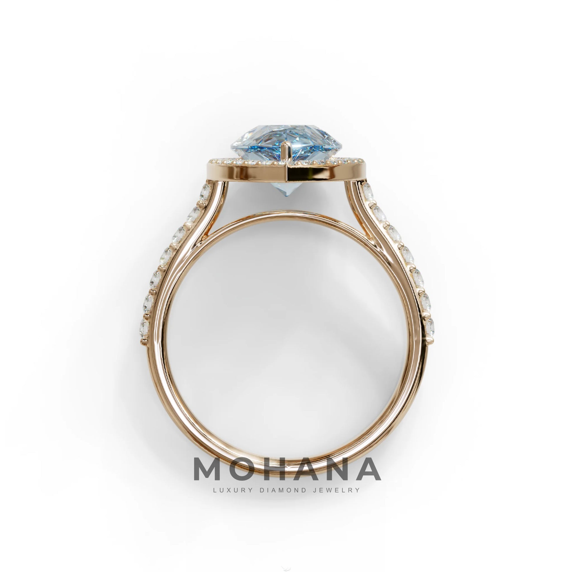3 Carat Blue Pear Cut Halo & Pave Setting Lab Grown Diamond Ring - Madona