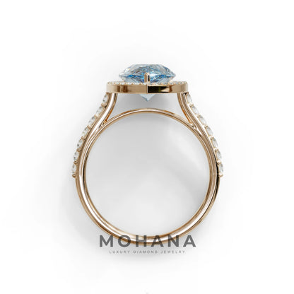3 Carat Blue Pear Cut Halo & Pave Setting Lab Grown Diamond Ring - Madona