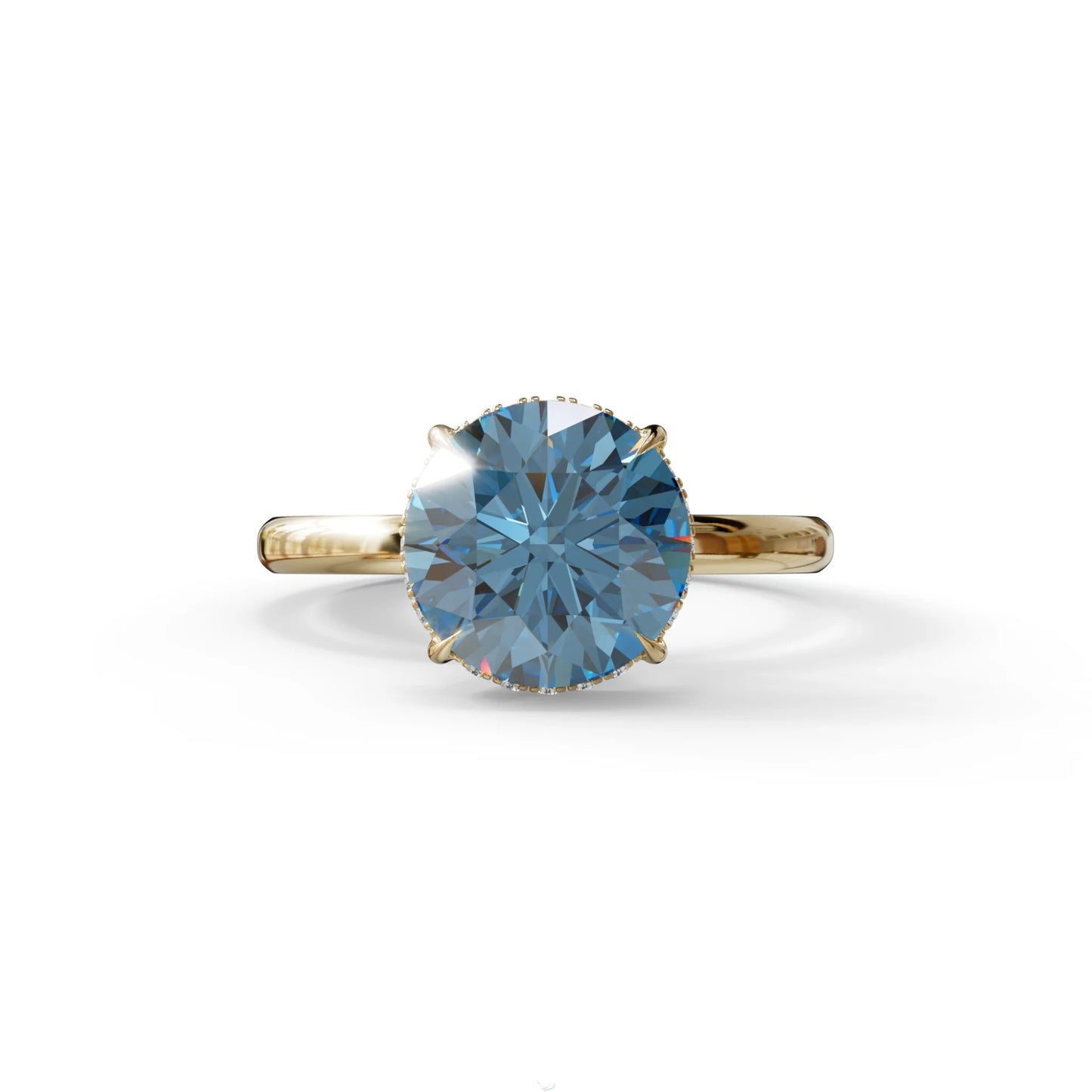 3 Carat Round Blue Hidden Halo Lab Diamond Ring - Luxe Cercle - 10K Solid Gold / Yellow Gold