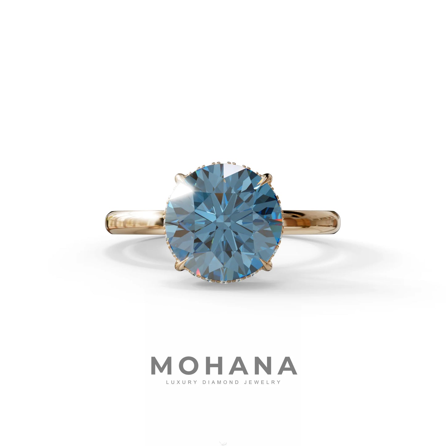 3 Carat Round Blue Hidden Halo Lab Diamond Ring - Luxe Cercle - 10K Solid Gold / Rose Gold