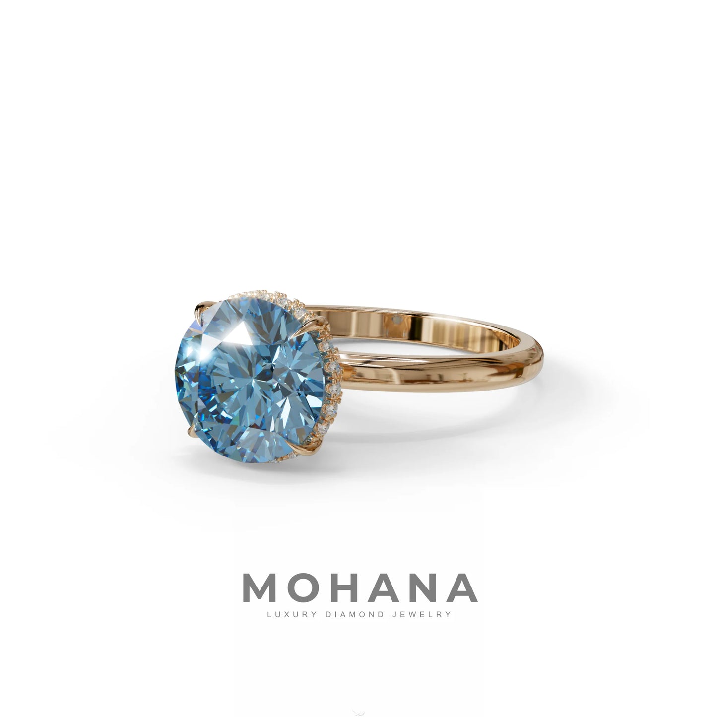 3 Carat Round Blue Hidden Halo Lab Diamond Ring - Luxe Cercle