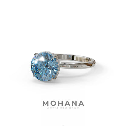 3 Carat Round Blue Hidden Halo Lab Diamond Ring - Luxe Cercle