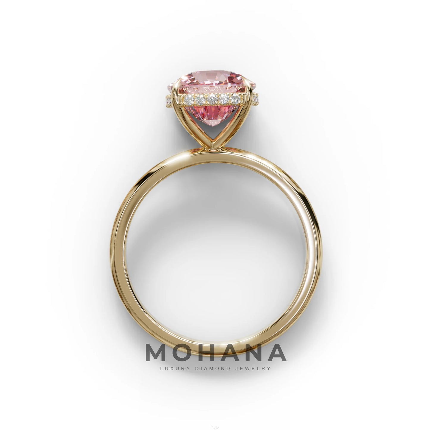 3 Carat Pink Cushion Lab Diamond Hidden Halo Ring