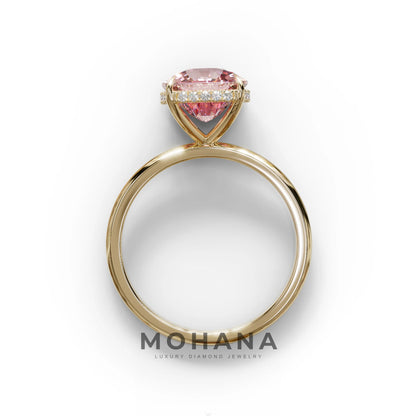 3 Carat Pink Cushion Lab Diamond Hidden Halo Ring