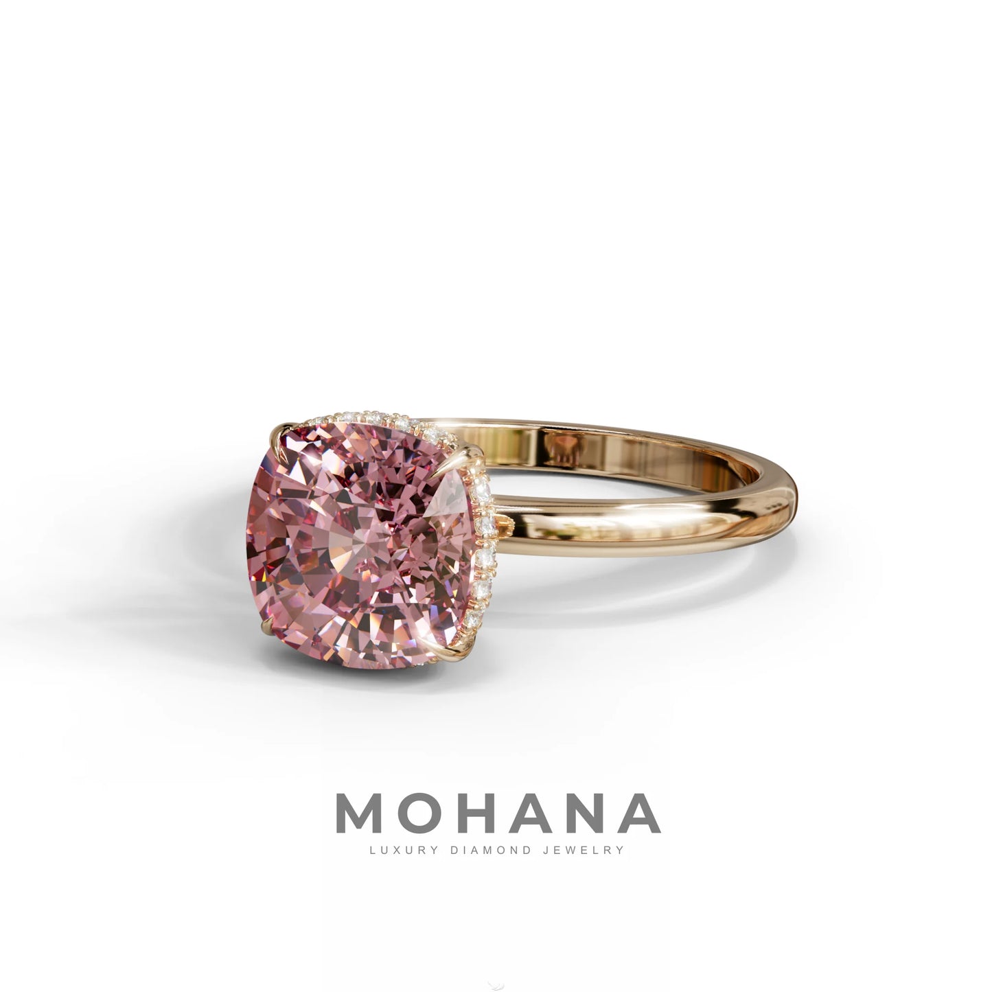 3 Carat Pink Cushion Lab Diamond Hidden Halo Ring