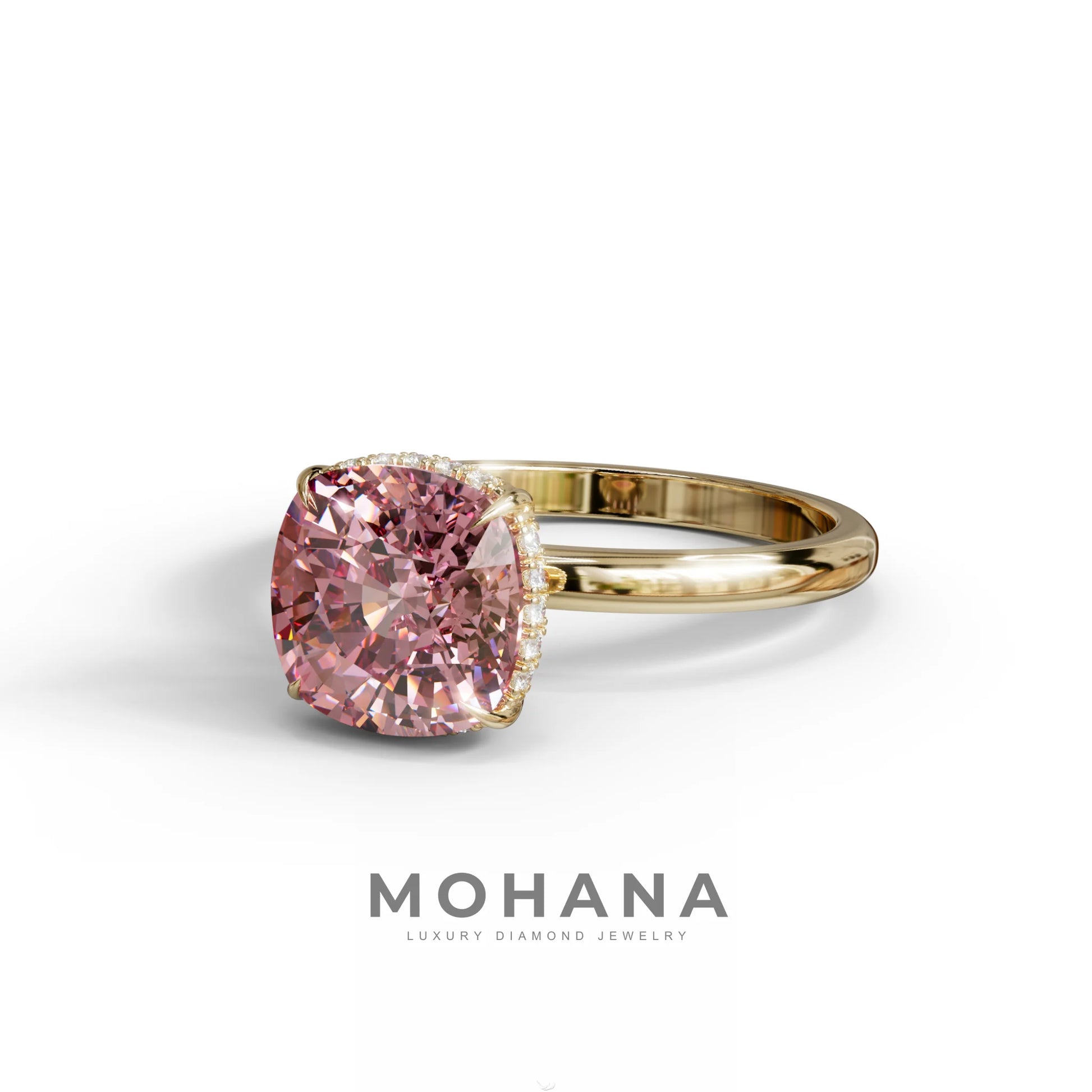 3 Carat Pink Cushion Lab Diamond Hidden Halo Ring