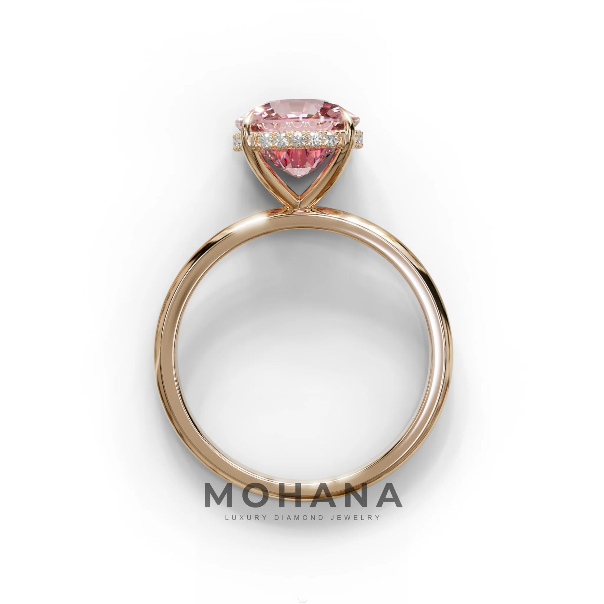 3 Carat Pink Cushion Lab Diamond Hidden Halo Ring