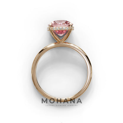 3 Carat Pink Cushion Lab Diamond Hidden Halo Ring
