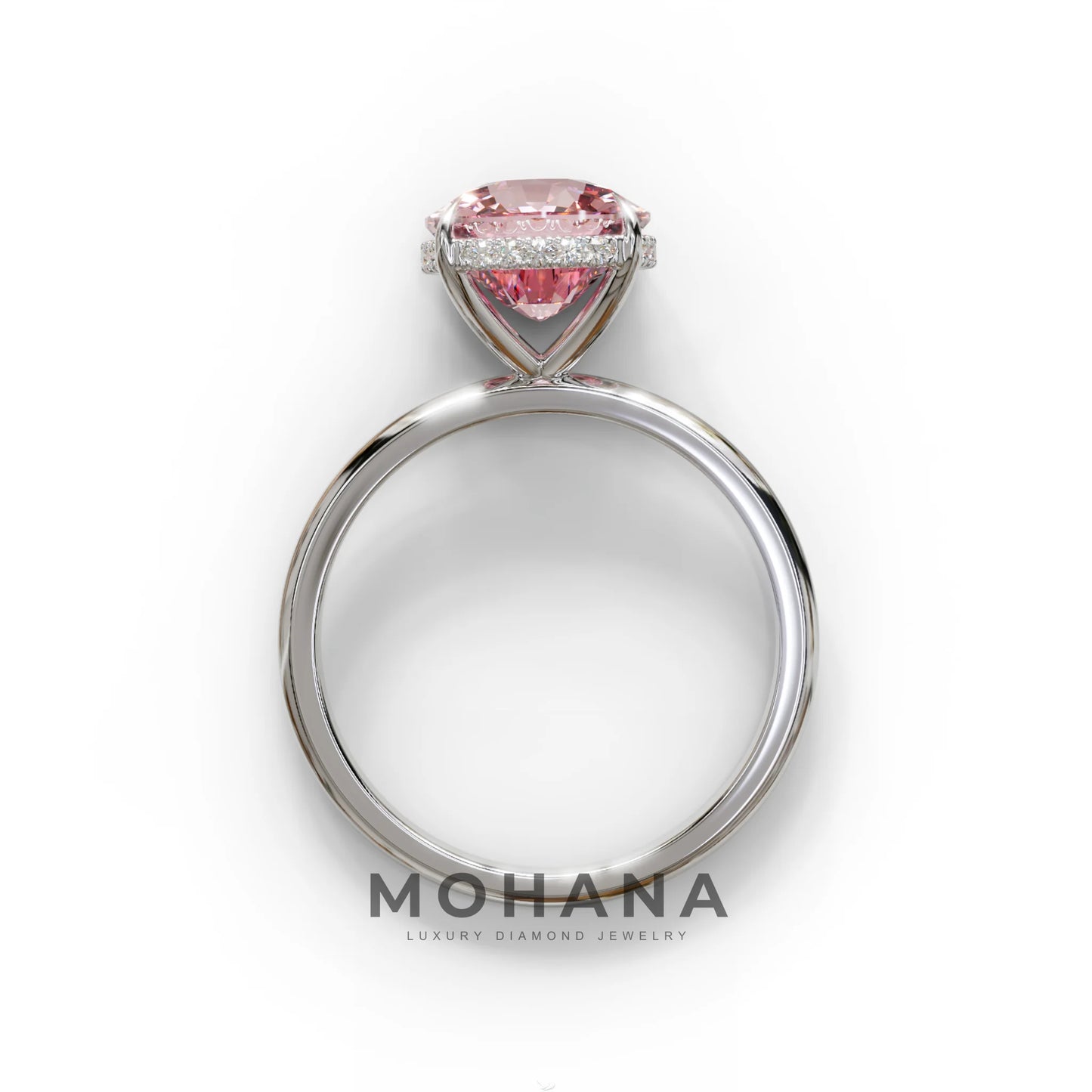 3 Carat Pink Cushion Lab Diamond Hidden Halo Ring