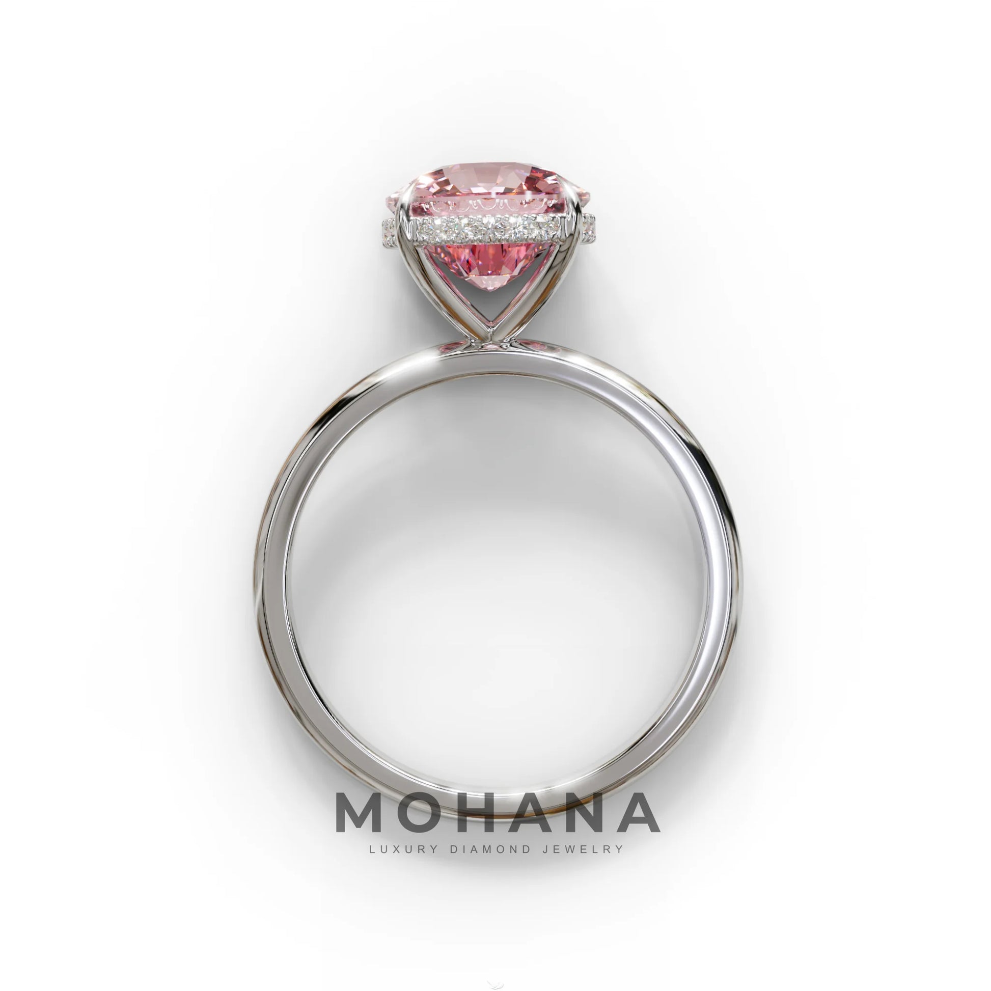 3 Carat Pink Cushion Lab Diamond Hidden Halo Ring
