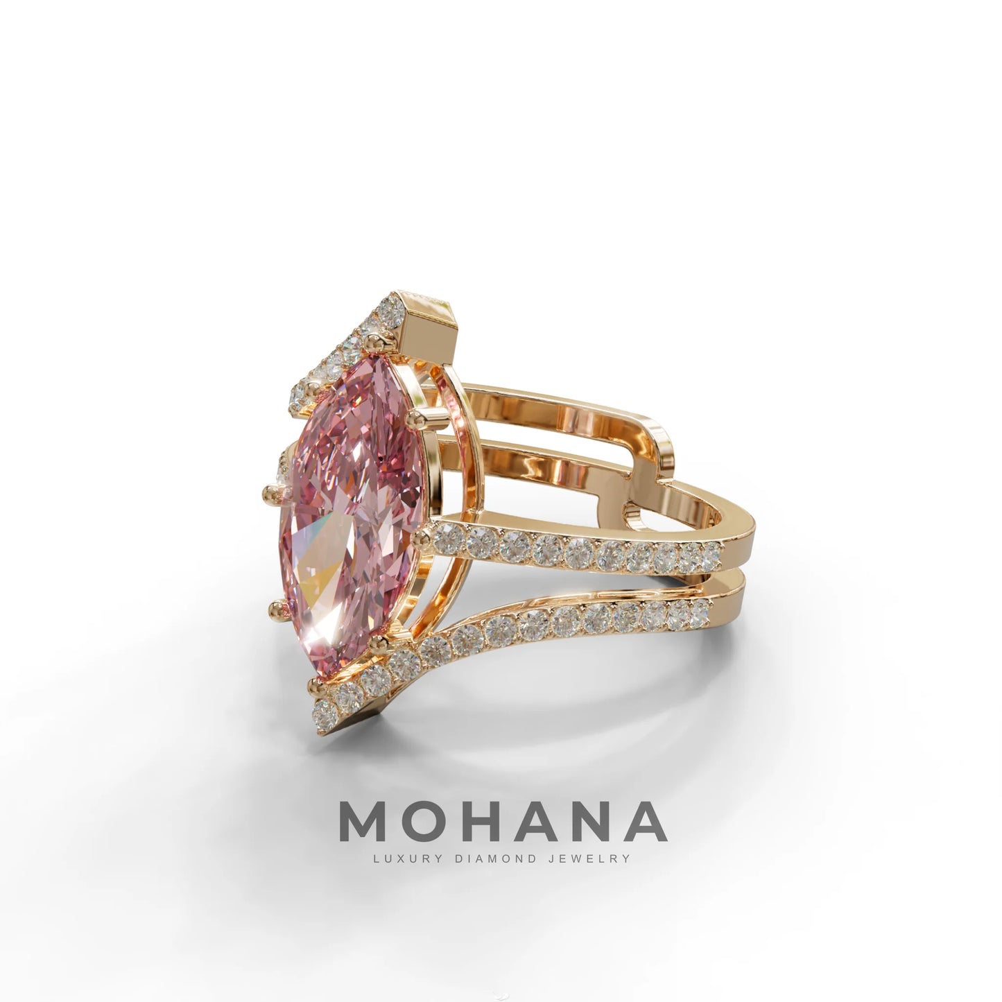 3 Carat Marquise Cut Pink Lab Diamond Ring with Double Pave Setting