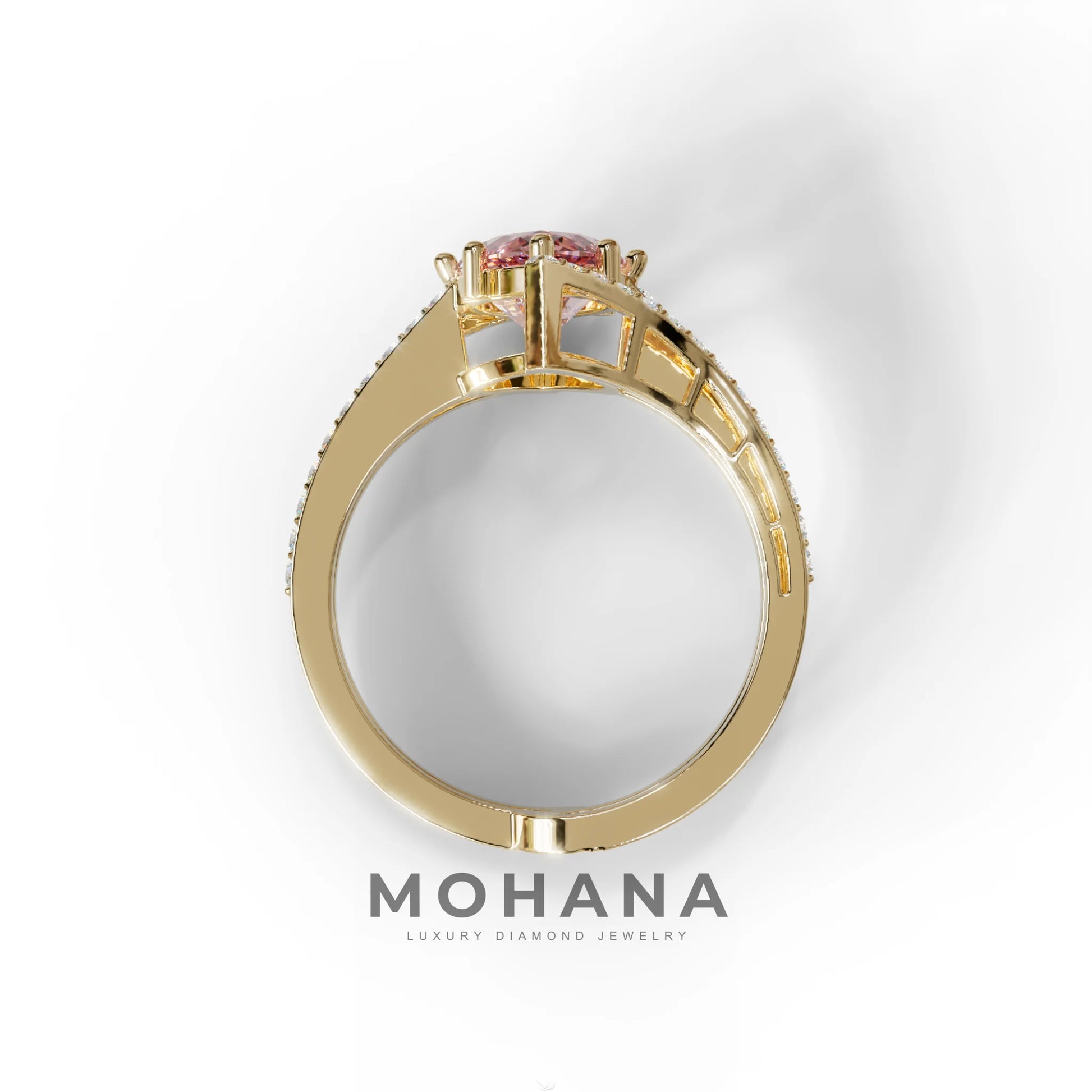 3 Carat Marquise Cut Pink Lab Diamond Ring with Double Pave Setting