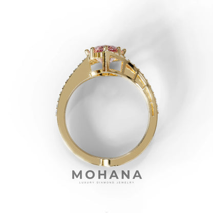 3 Carat Marquise Cut Pink Lab Diamond Ring with Double Pave Setting