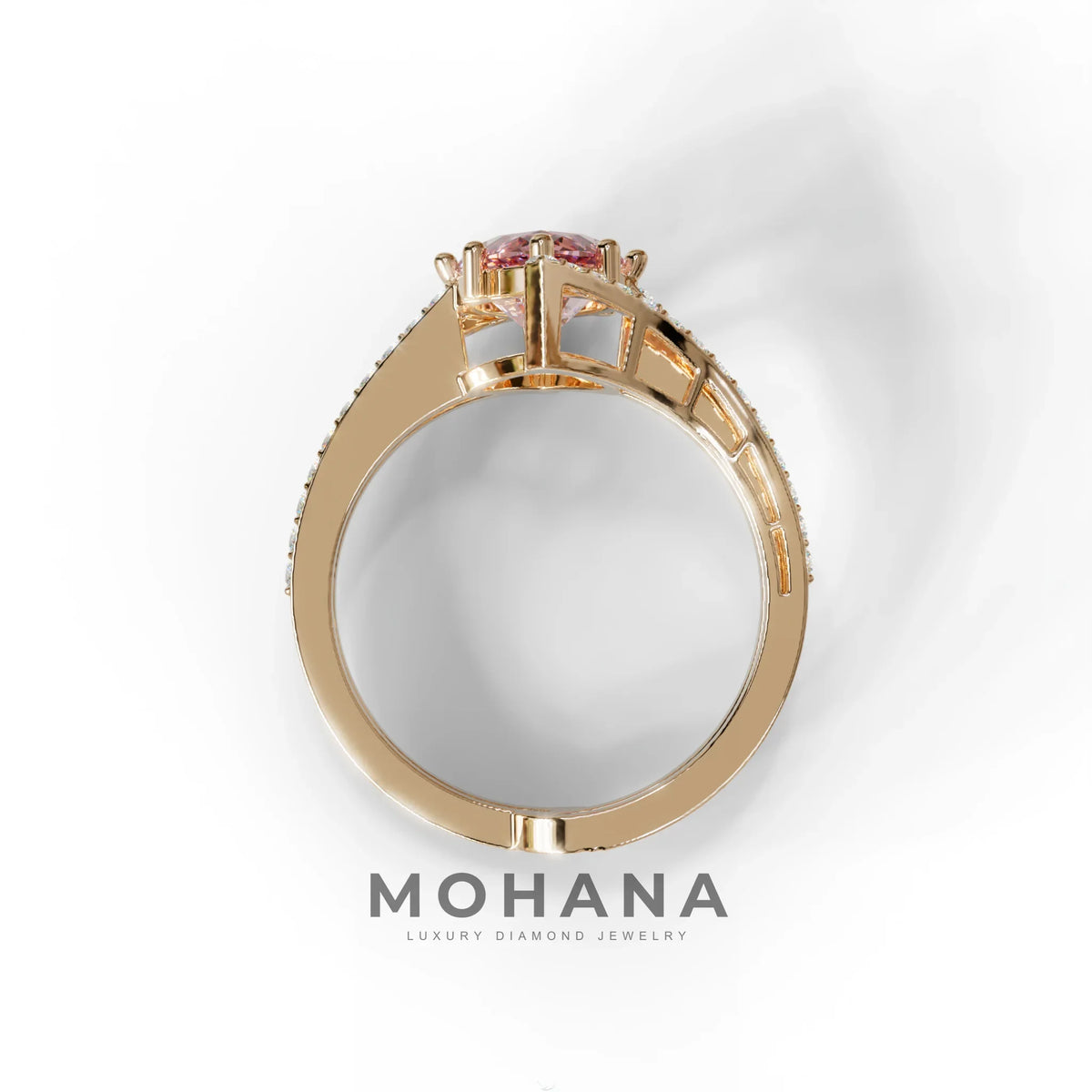 3 Carat Marquise Cut Pink Lab Diamond Ring with Double Pave Setting