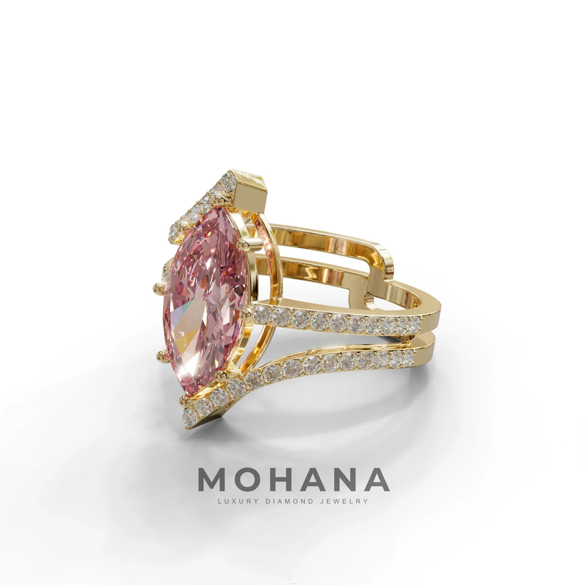 3 Carat Marquise Cut Pink Lab Diamond Ring with Double Pave Setting
