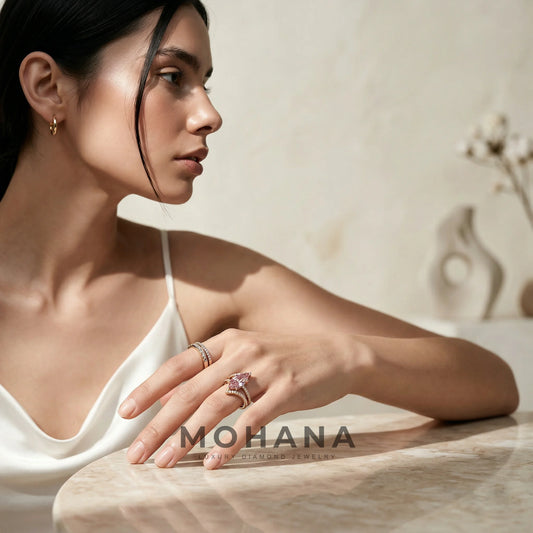 3ct Fancy Pink Marquise Cut Double Pave Lab Grown Diamond Engagement Ring