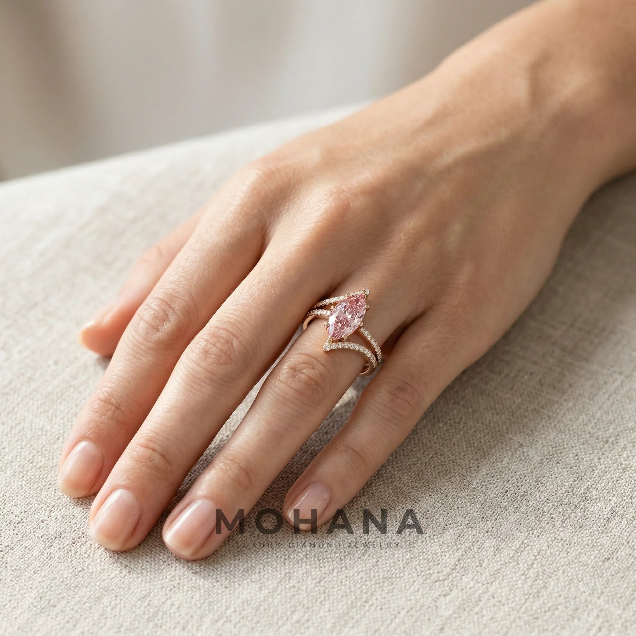 3ct Fancy Pink Marquise Cut Double Pave Lab Grown Diamond Engagement Ring