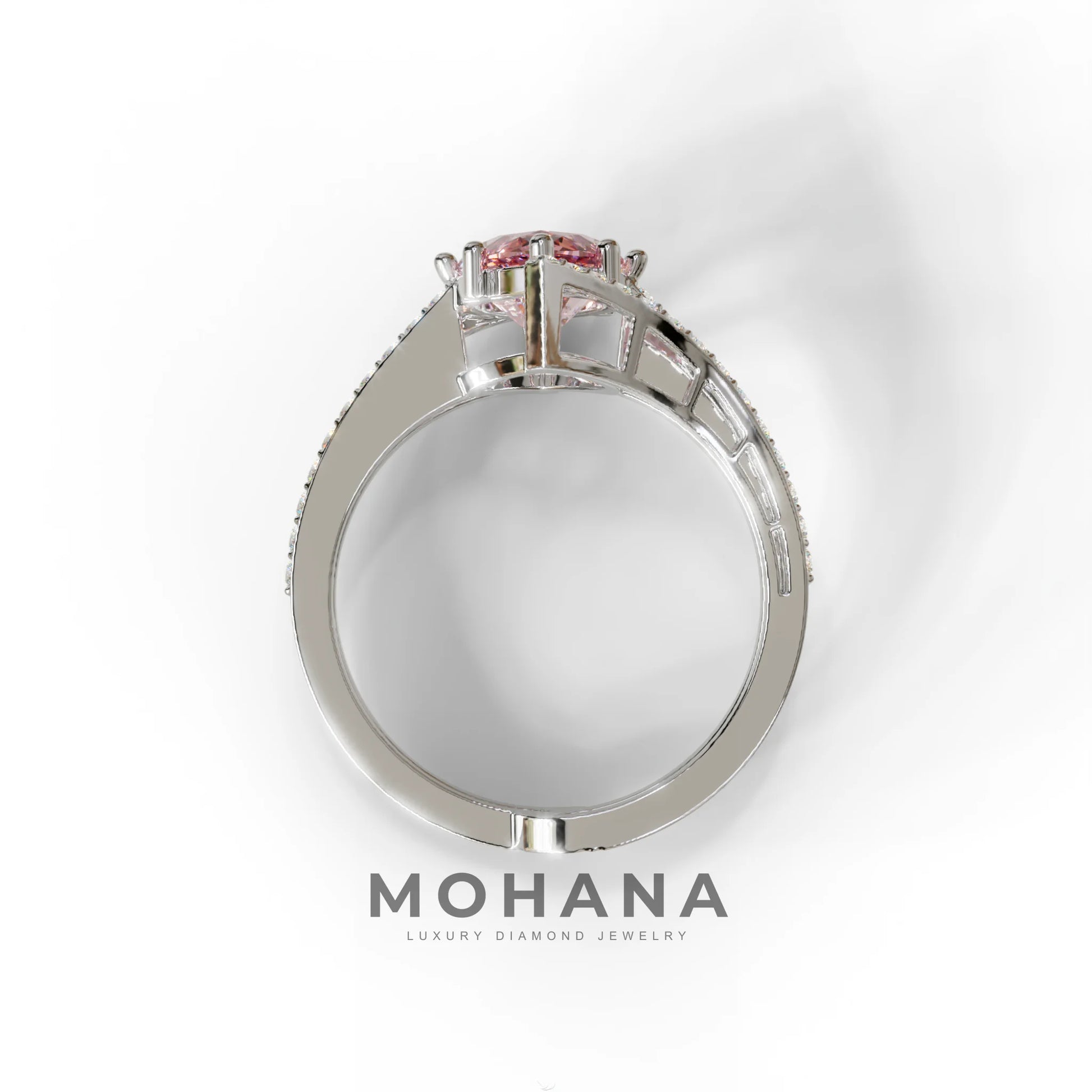 3 Carat Marquise Cut Pink Lab Diamond Ring with Double Pave Setting