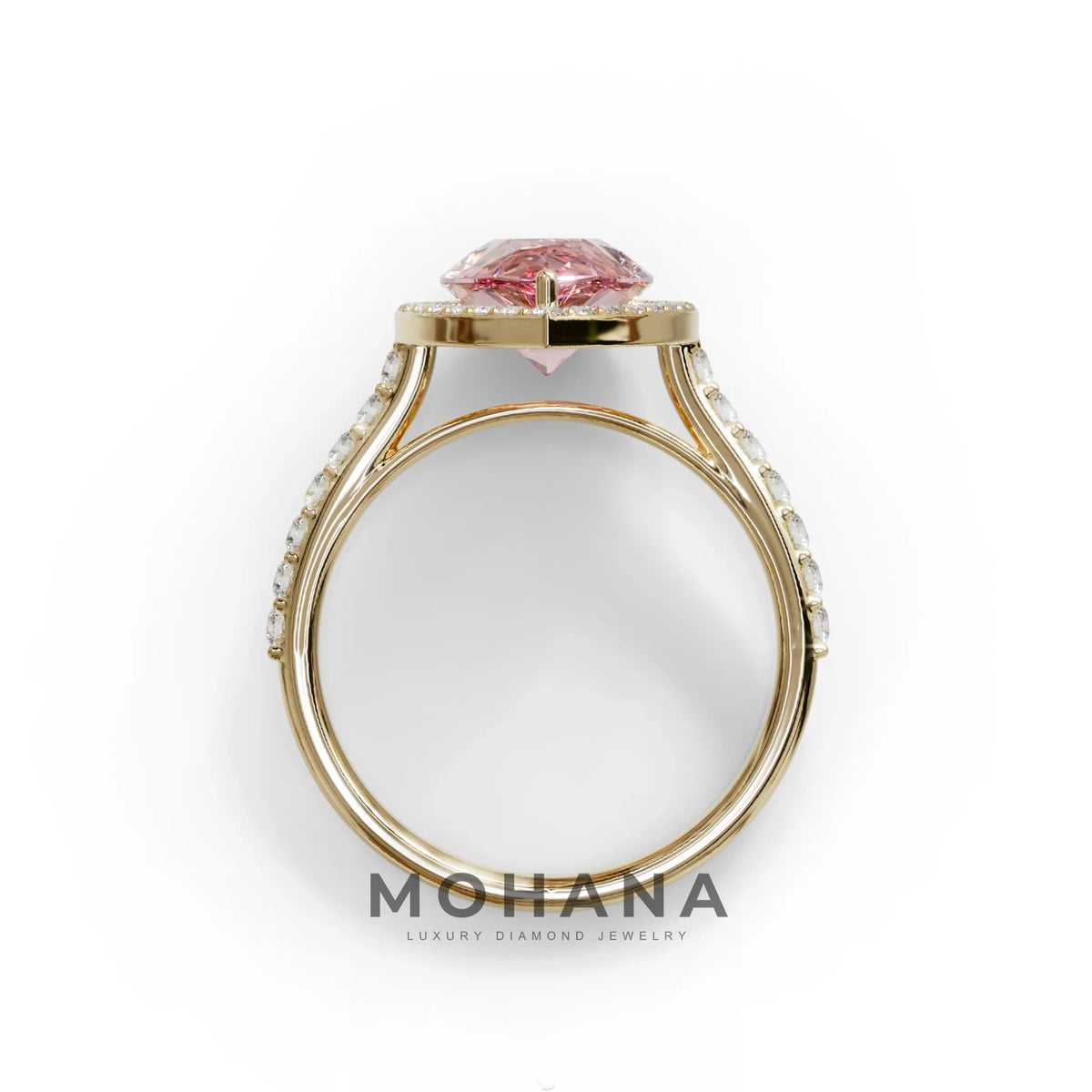 3 Carat Pink Pear Cut Halo & Pave Setting Lab Grown Diamond Ring
