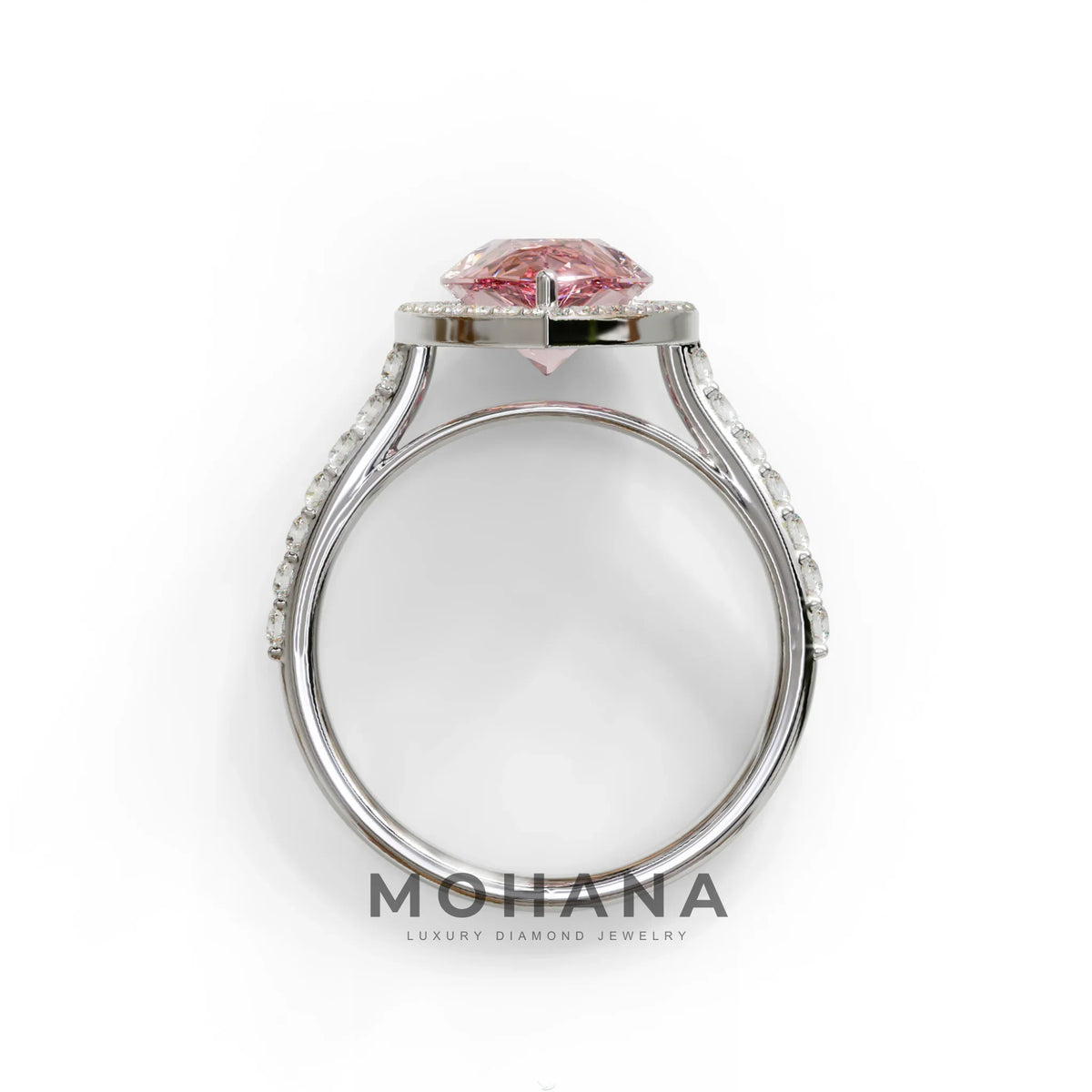 3 Carat Pink Pear Cut Halo & Pave Setting Lab Grown Diamond Ring