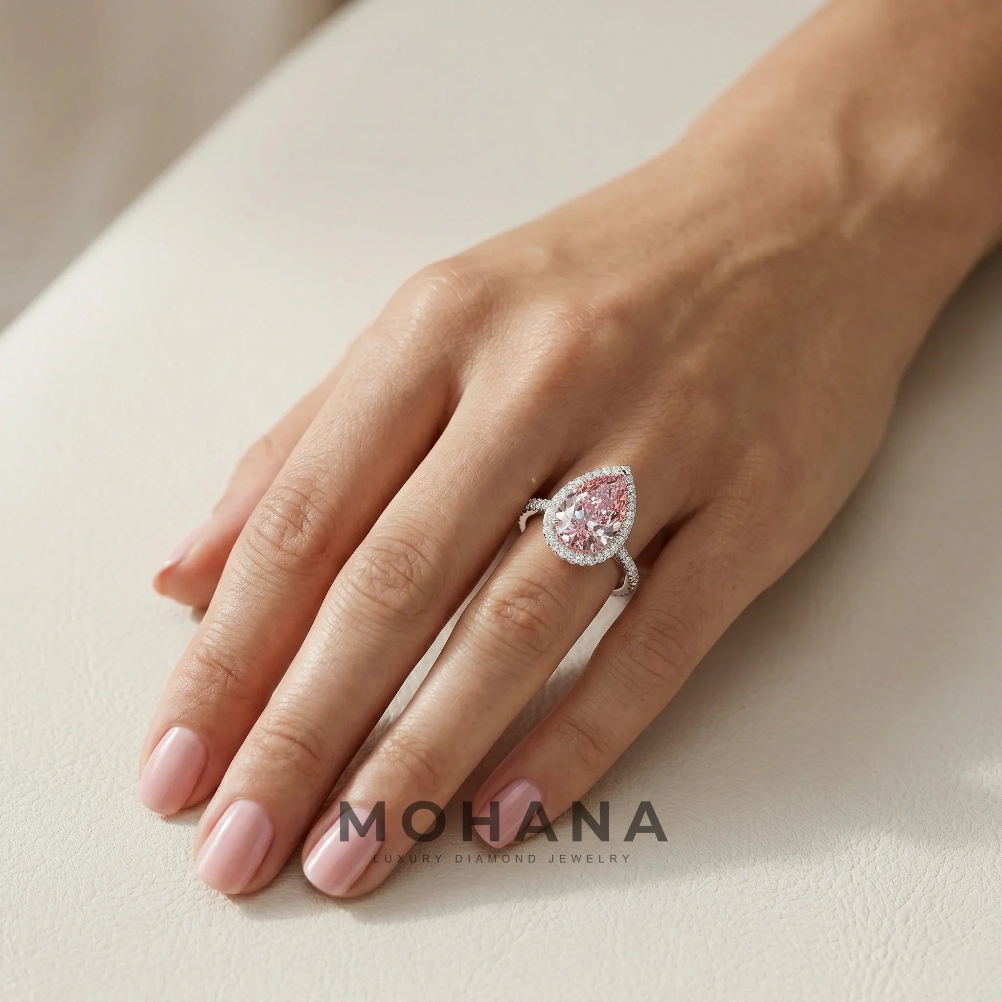 3ct Fancy Pink Pear Cut Halo & Pave Lab Grown Diamond Engagement Ring - Madona