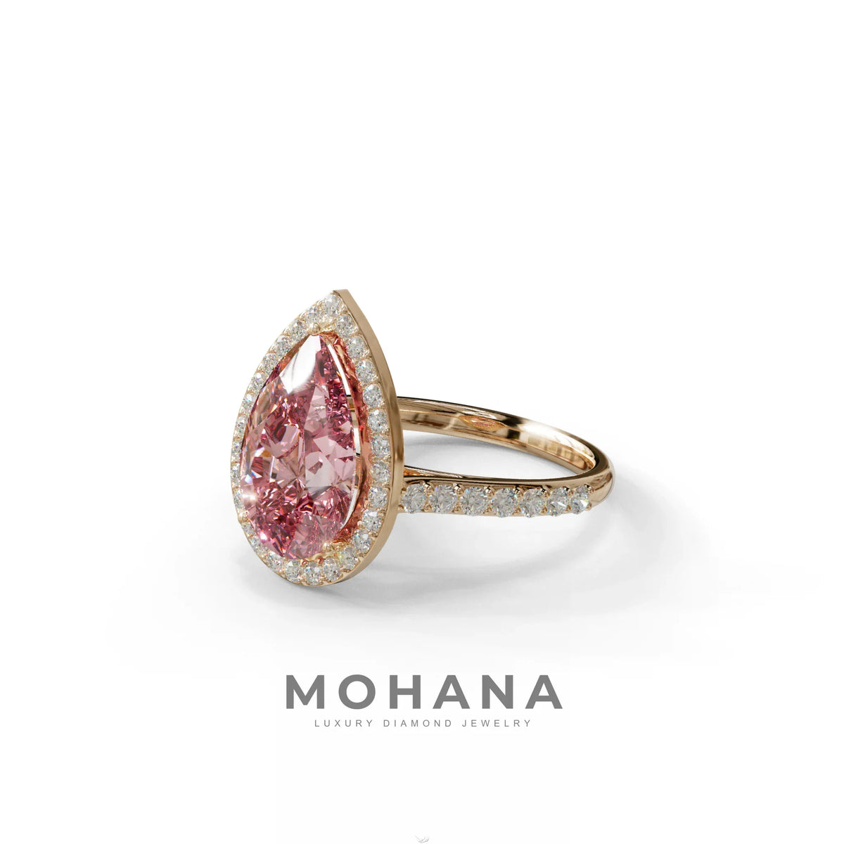 3 Carat Pink Pear Cut Halo & Pave Setting Lab Grown Diamond Ring