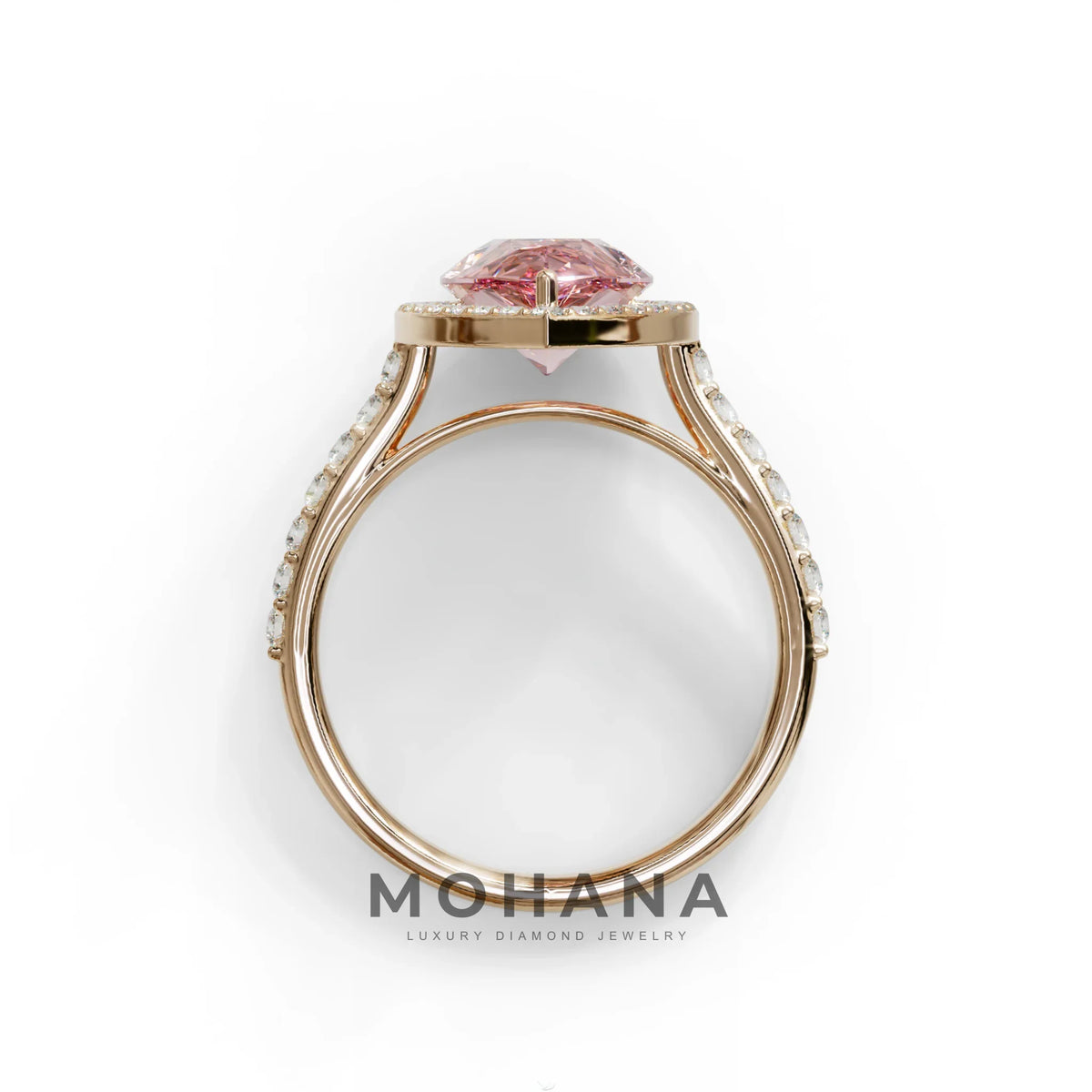 3 Carat Pink Pear Cut Halo & Pave Setting Lab Grown Diamond Ring