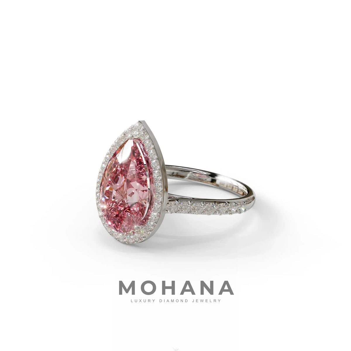 3 Carat Pink Pear Cut Halo & Pave Setting Lab Grown Diamond Ring