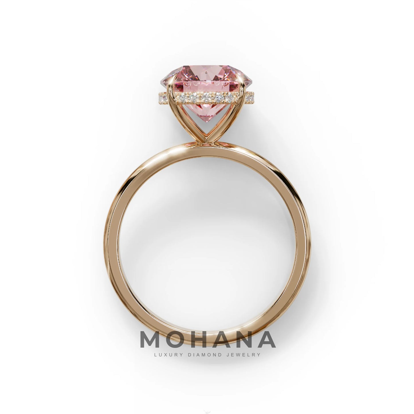 3 Carat Round Pink Hidden Halo Lab Diamond Ring - Luxe Cercle