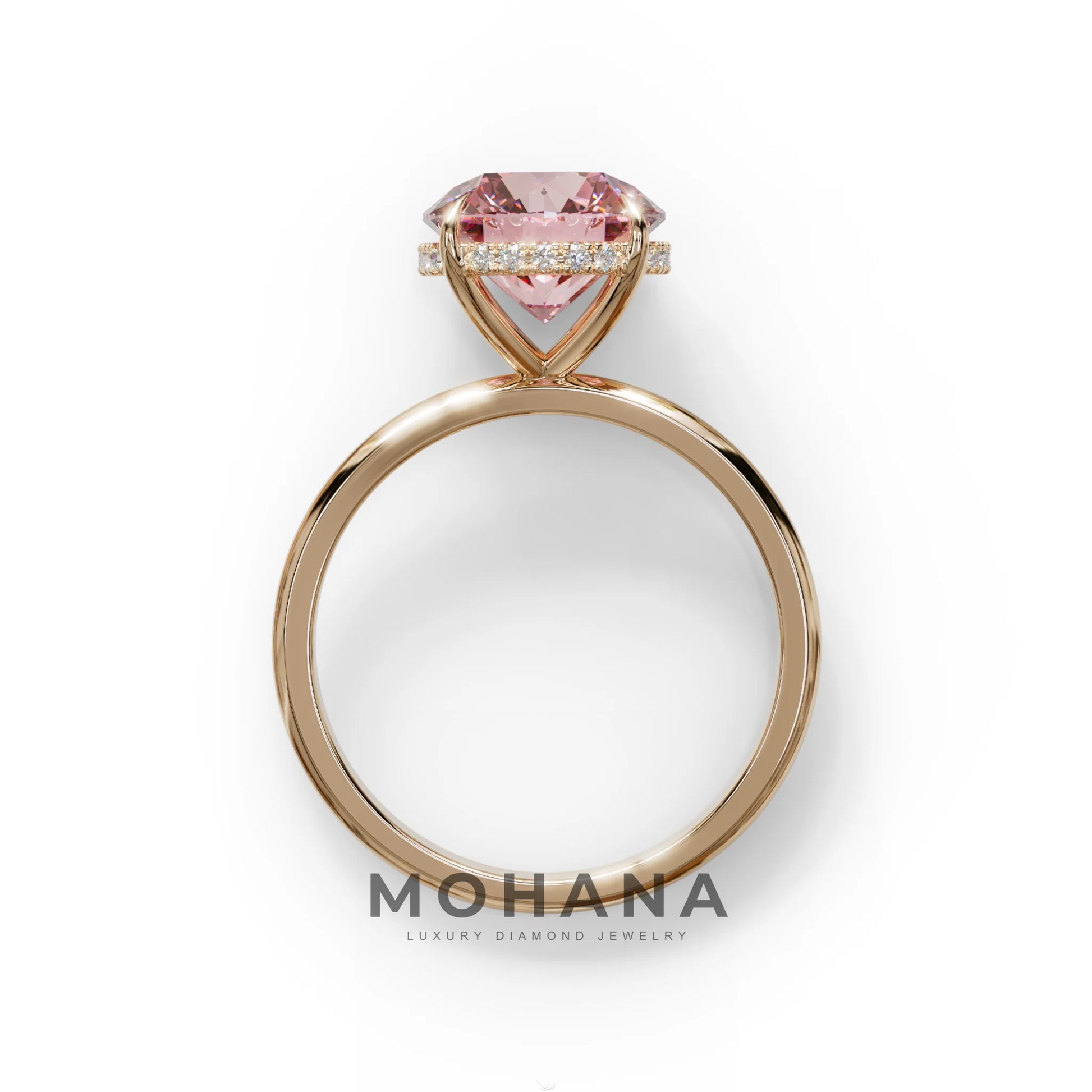 3 Carat Round Pink Hidden Halo Lab Diamond Ring - Luxe Cercle