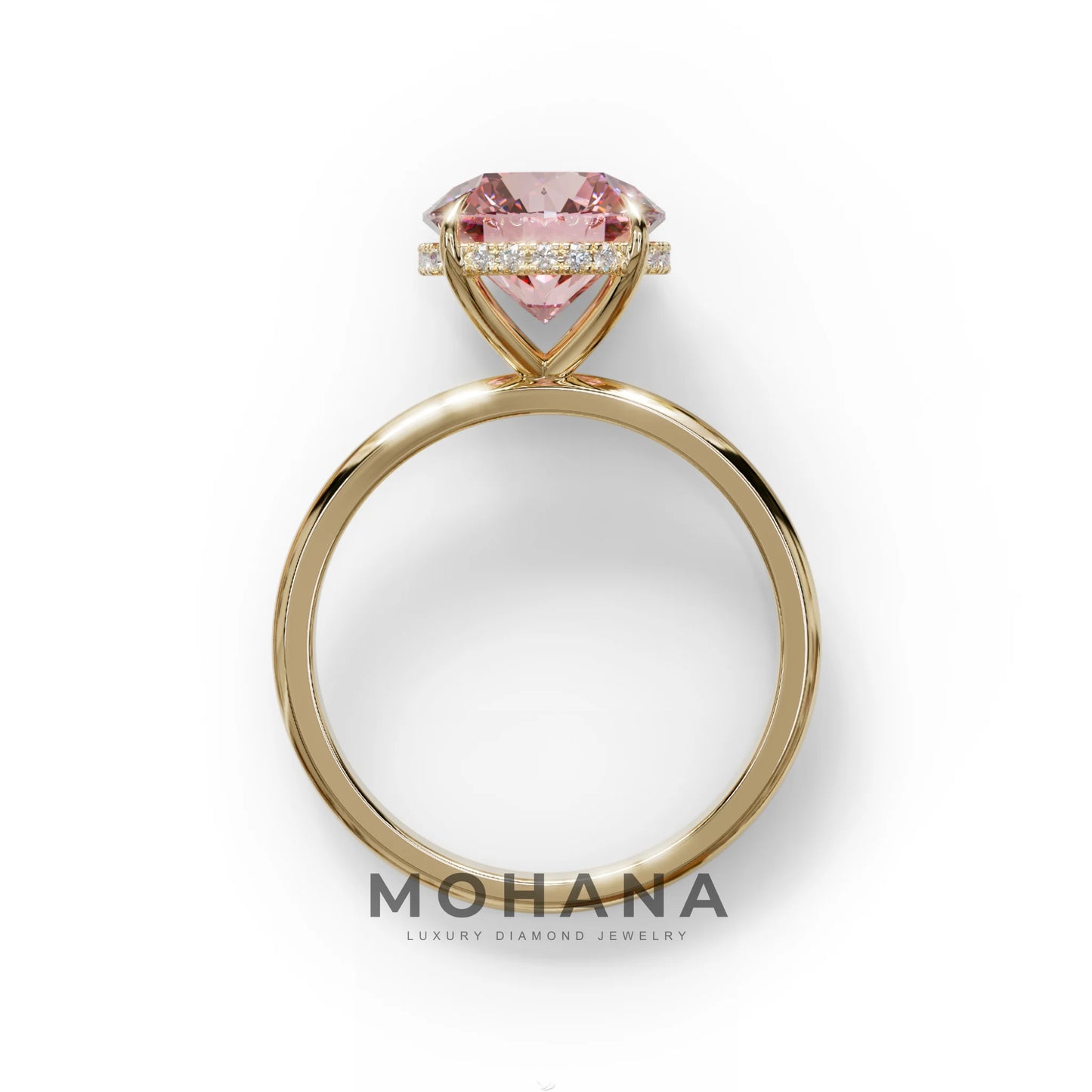 3 Carat Round Pink Hidden Halo Lab Diamond Ring - Luxe Cercle
