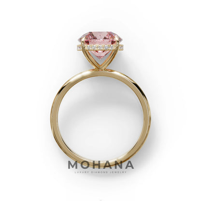 3 Carat Round Pink Hidden Halo Lab Diamond Ring - Luxe Cercle