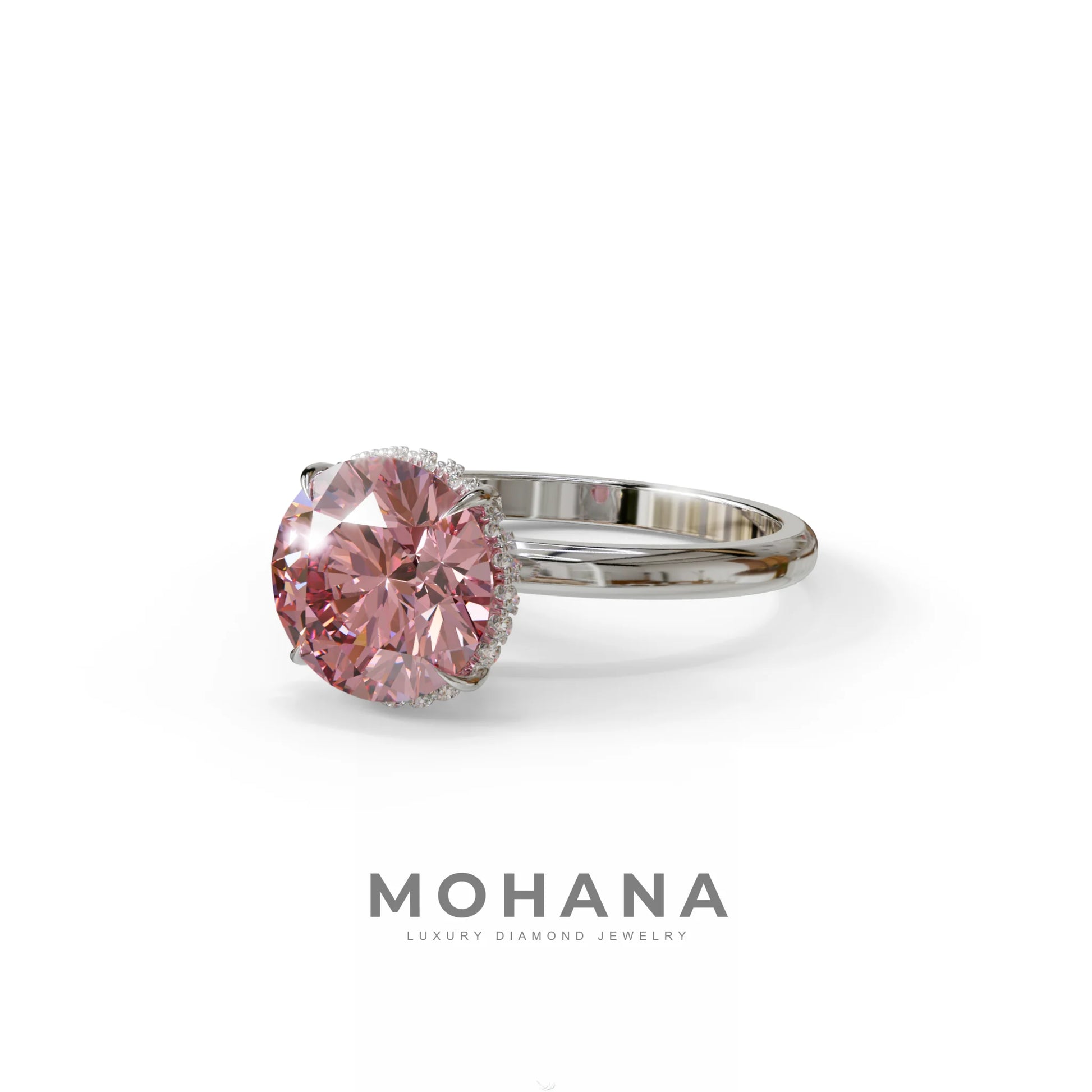 3 Carat Round Pink Hidden Halo Lab Diamond Ring - Luxe Cercle