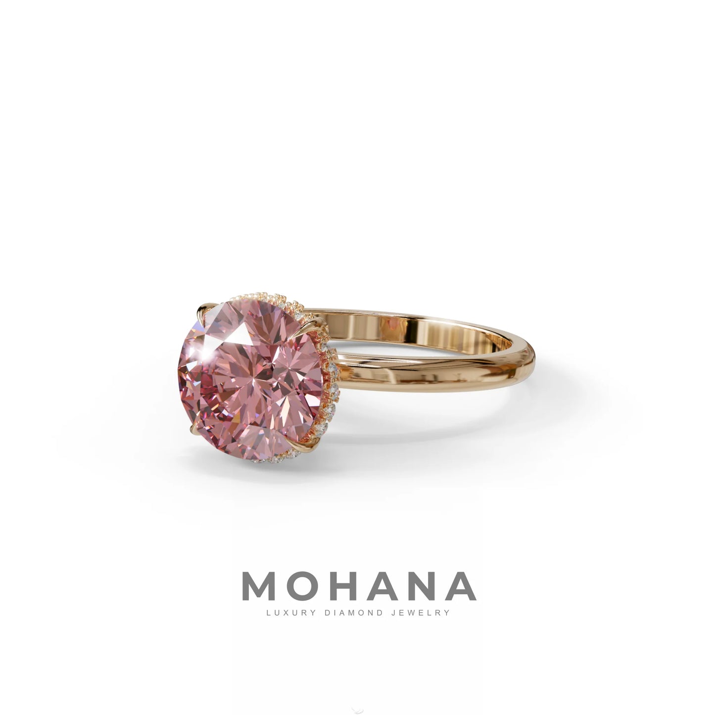 3 Carat Round Pink Hidden Halo Lab Diamond Ring - Luxe Cercle