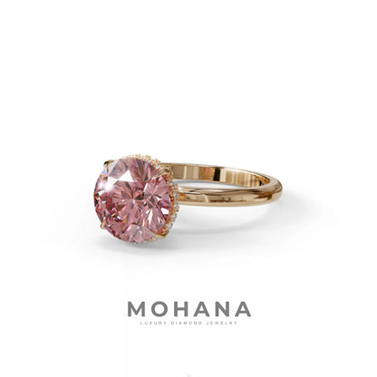 3 Carat Round Pink Hidden Halo Lab Diamond Ring - Luxe Cercle