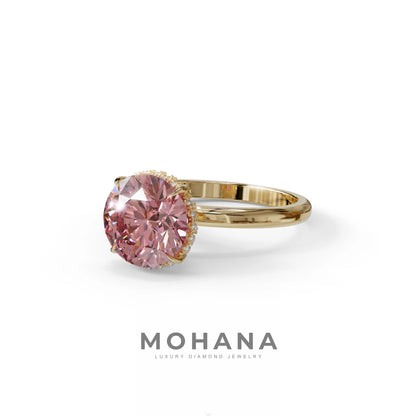 3 Carat Round Pink Hidden Halo Lab Diamond Ring - Luxe Cercle