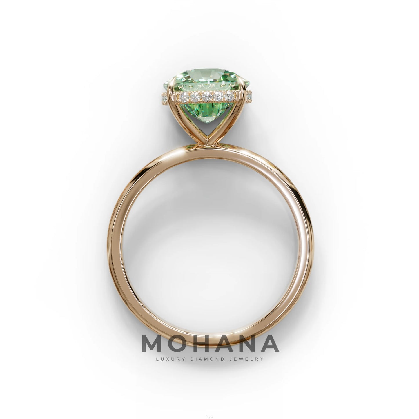 3 Carat Green Cushion Lab Diamond Hidden Halo Ring