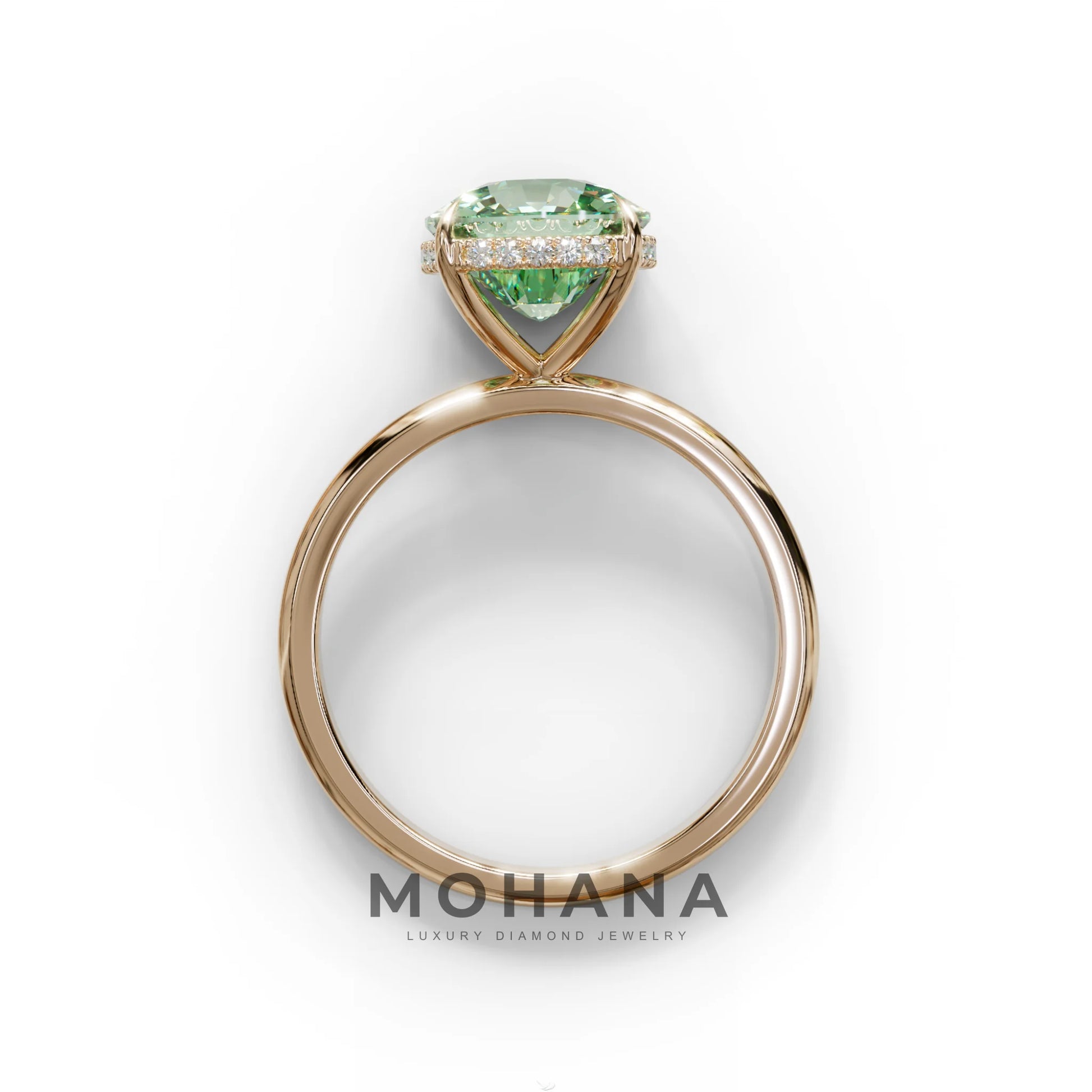3 Carat Green Cushion Lab Diamond Hidden Halo Ring
