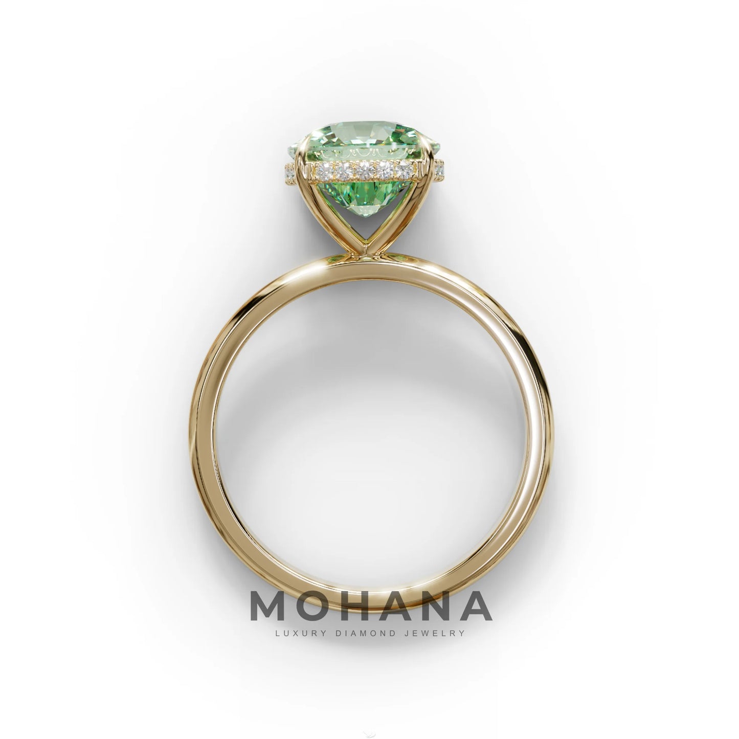 3 Carat Green Cushion Lab Diamond Hidden Halo Ring