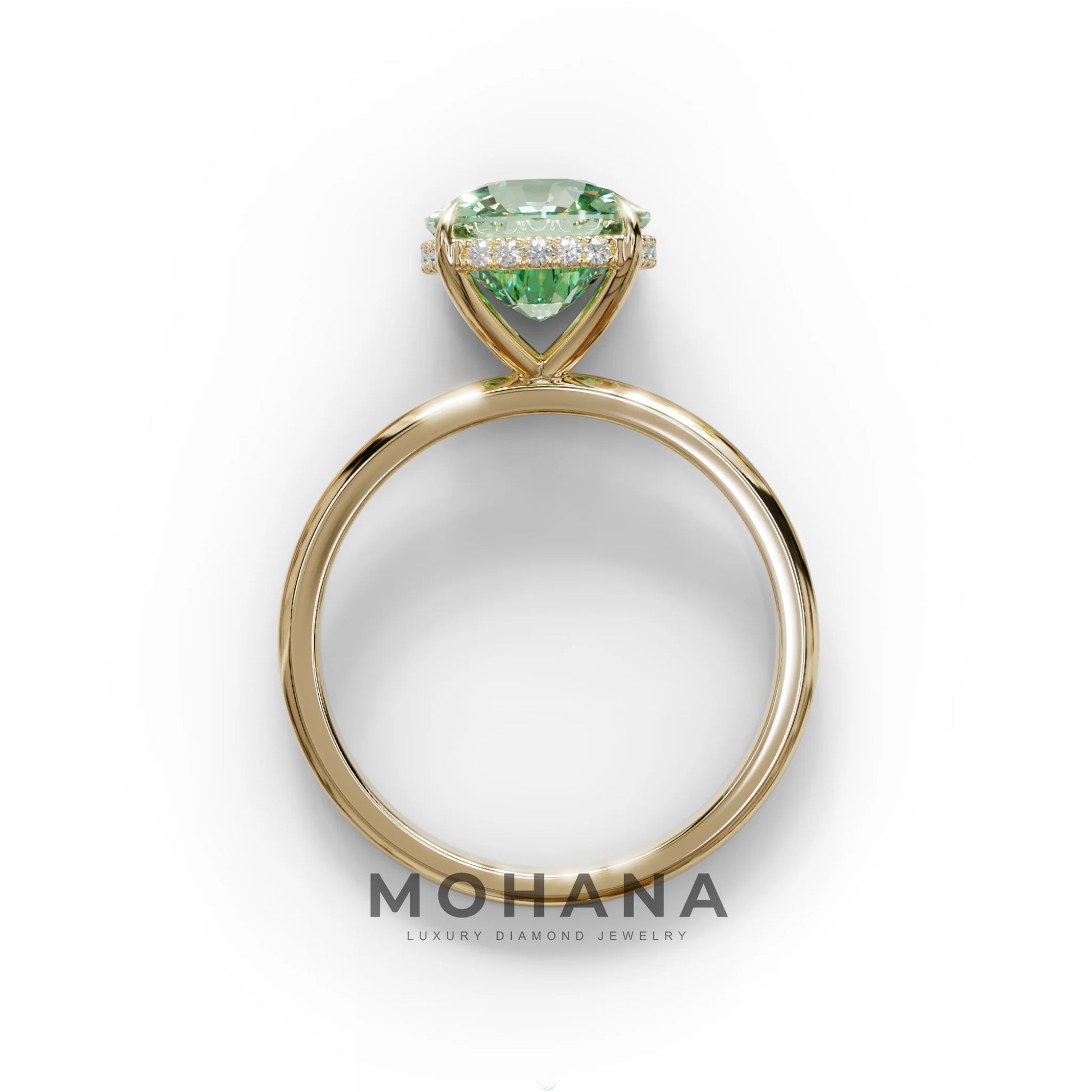 3 Carat Green Cushion Lab Diamond Hidden Halo Ring