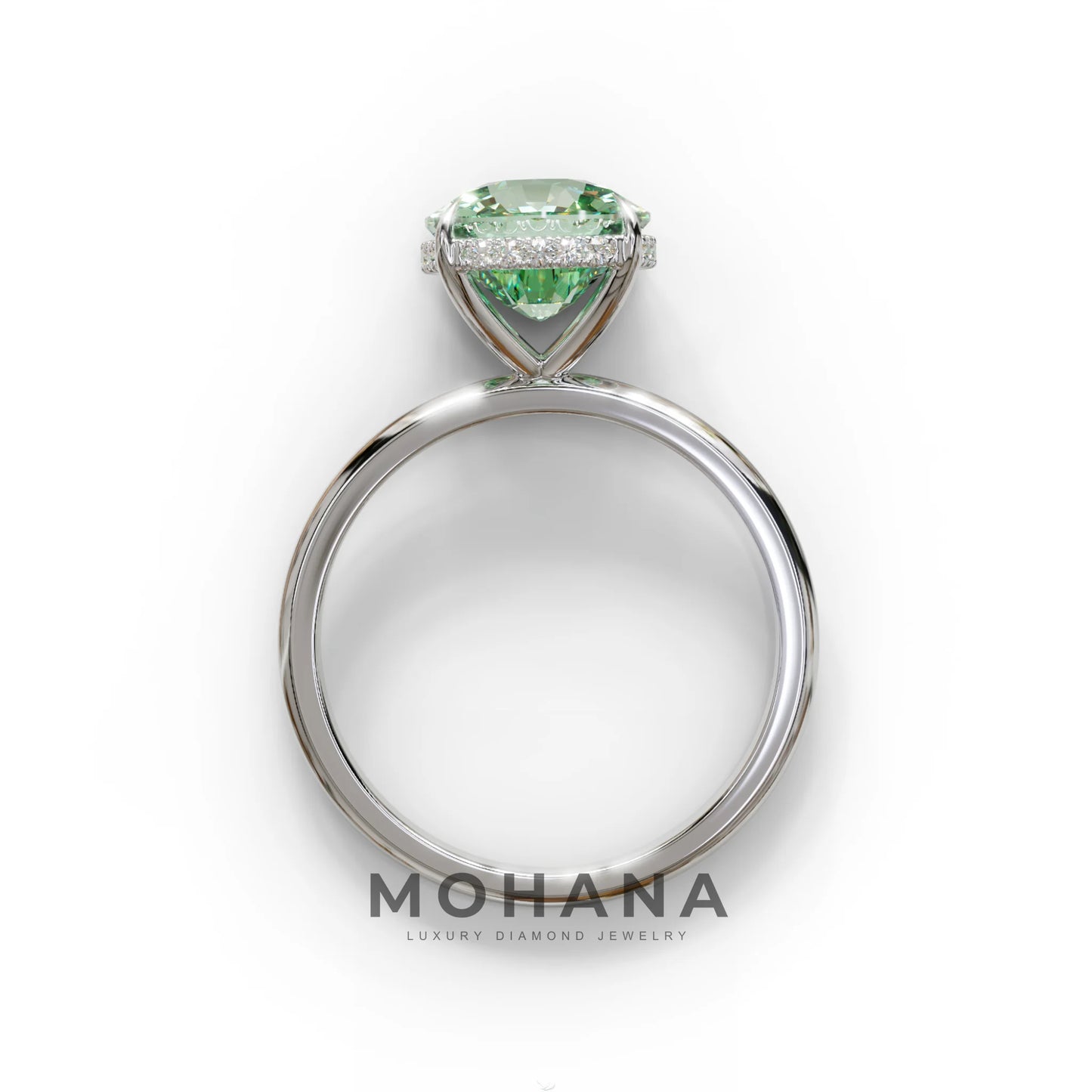 3 Carat Green Cushion Lab Diamond Hidden Halo Ring