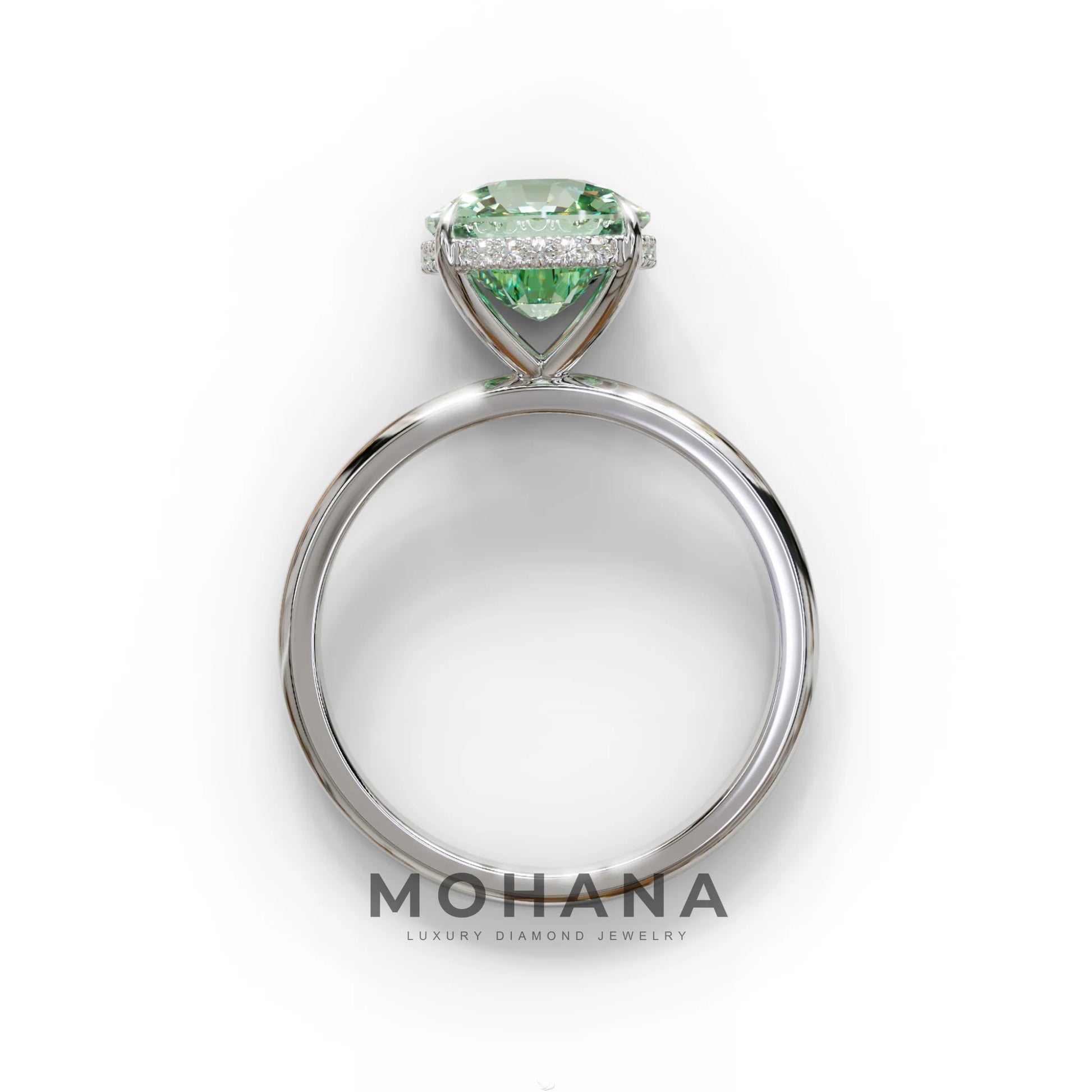 3 Carat Green Cushion Lab Diamond Hidden Halo Ring