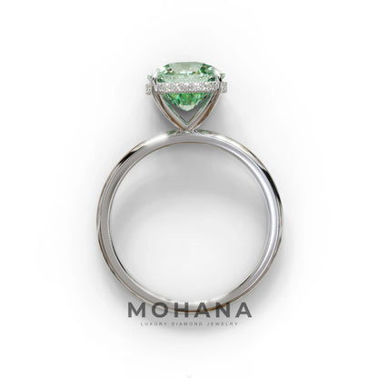 3 Carat Green Cushion Lab Diamond Hidden Halo Ring