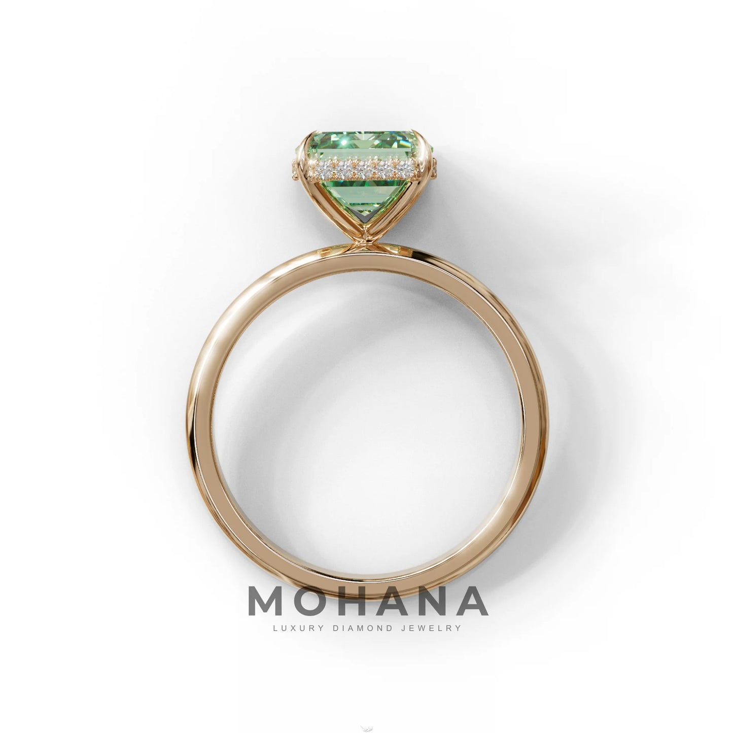 3 Carat Green Emerald Cut Hidden Halo & Claw Setting Lab Grown Diamond Ring