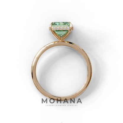 3 Carat Green Emerald Cut Hidden Halo & Claw Setting Lab Grown Diamond Ring