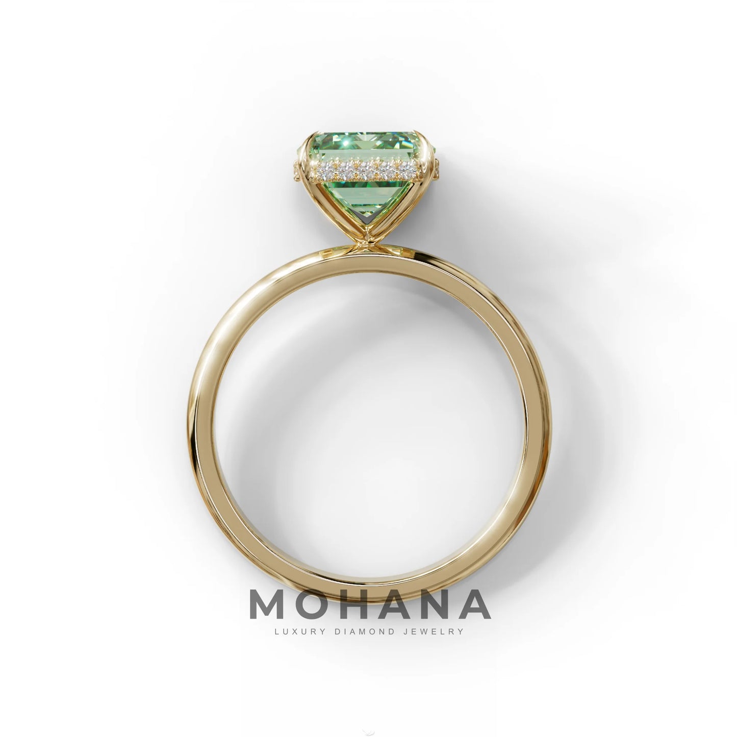 3 Carat Green Emerald Cut Hidden Halo & Claw Setting Lab Grown Diamond Ring