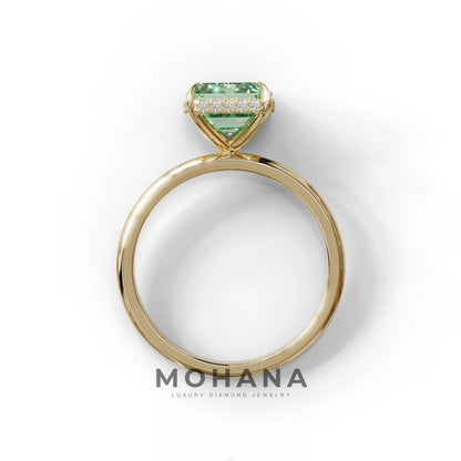 3 Carat Green Emerald Cut Hidden Halo & Claw Setting Lab Grown Diamond Ring